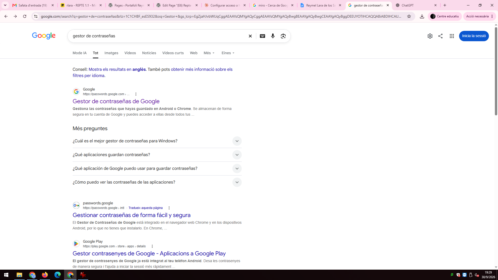 Cerca de «gestor de contrasenyes» a Google