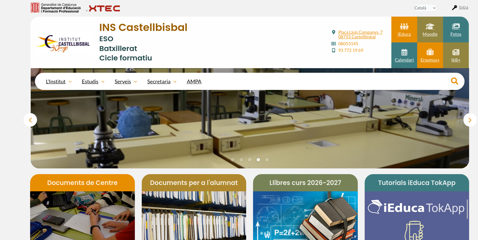 Pàgina d'inici de la web de l'INS Castellbisbal
