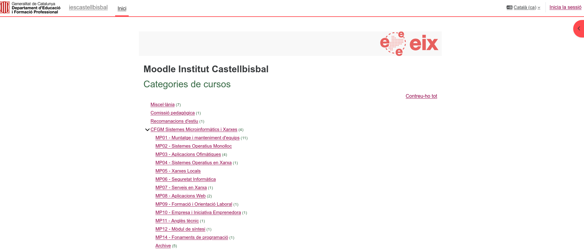 Pàgina d'inici del Moodle de l'Institut Castellbisbal